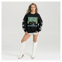 Jacksonville Jaguars Gameday Couture Women's Pure Victory Rhinestud Star-Sleeve Pullover Sweatshirt - Black - NFL