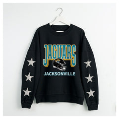 Jacksonville Jaguars Gameday Couture Women's Pure Victory Rhinestud Star-Sleeve Pullover Sweatshirt - Black - NFL