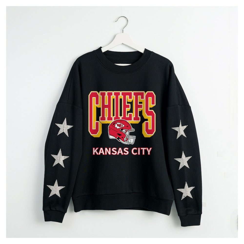 Kansas City Chiefs Gameday Couture Women's Pure Victory Rhinestud Star-Sleeve Pullover Sweatshirt - Black - NFL