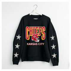 Kansas City Chiefs Gameday Couture Women's Pure Victory Rhinestud Star-Sleeve Pullover Sweatshirt - Black - NFL