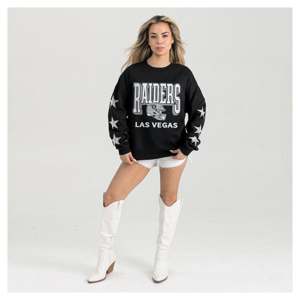 Las Vegas Raiders Gameday Couture Women's Pure Victory Rhinestud Star-Sleeve Pullover Sweatshirt - Black - NFL