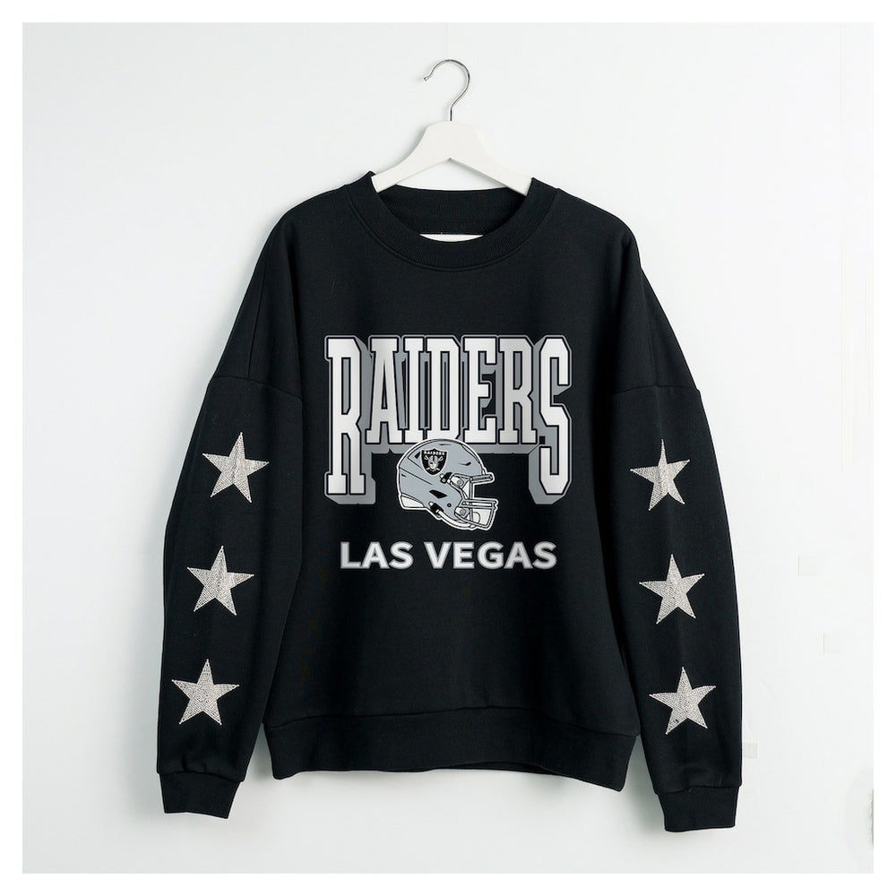 Las Vegas Raiders Gameday Couture Women's Pure Victory Rhinestud Star-Sleeve Pullover Sweatshirt - Black - NFL