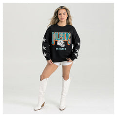 Miami Dolphins Gameday Couture Women's Pure Victory Rhinestud Star-Sleeve Pullover Sweatshirt - Black - NFL
