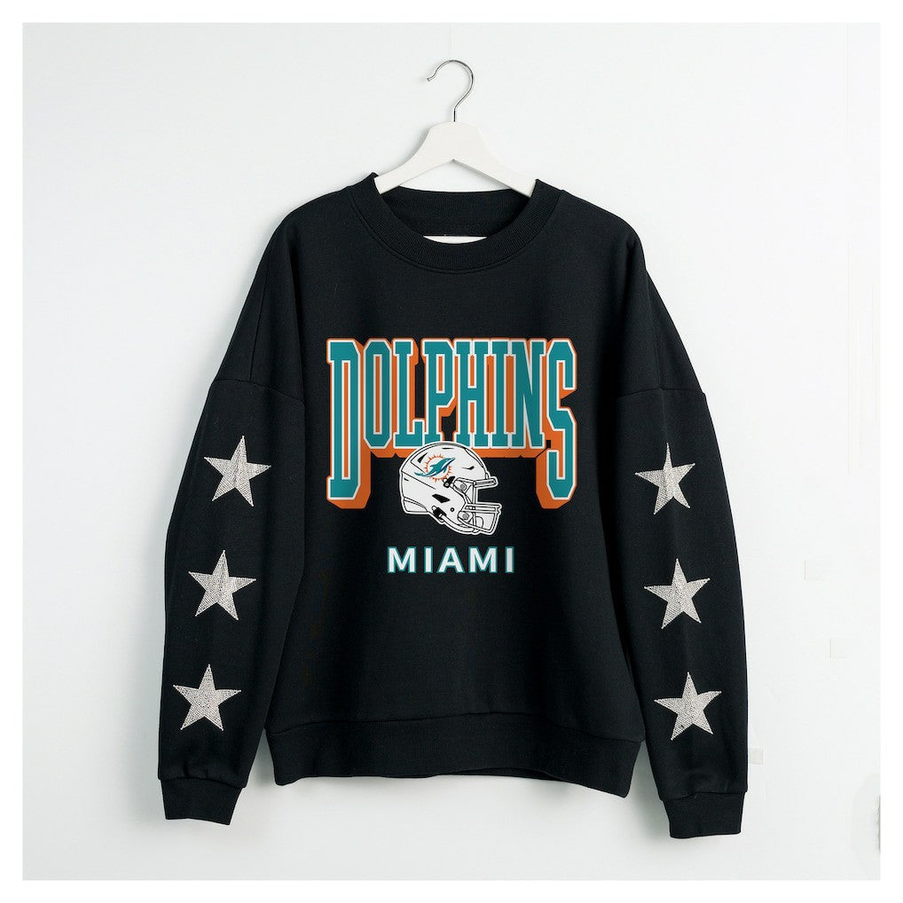 Miami Dolphins Gameday Couture Women's Pure Victory Rhinestud Star-Sleeve Pullover Sweatshirt - Black - NFL