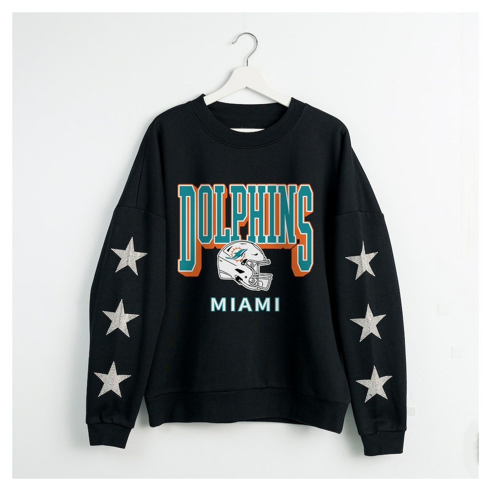 Miami Dolphins Gameday Couture Women's Pure Victory Rhinestud Star-Sleeve Pullover Sweatshirt - Black - NFL