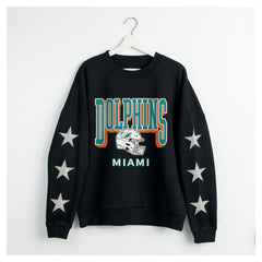 Miami Dolphins Gameday Couture Women's Pure Victory Rhinestud Star-Sleeve Pullover Sweatshirt - Black - NFL