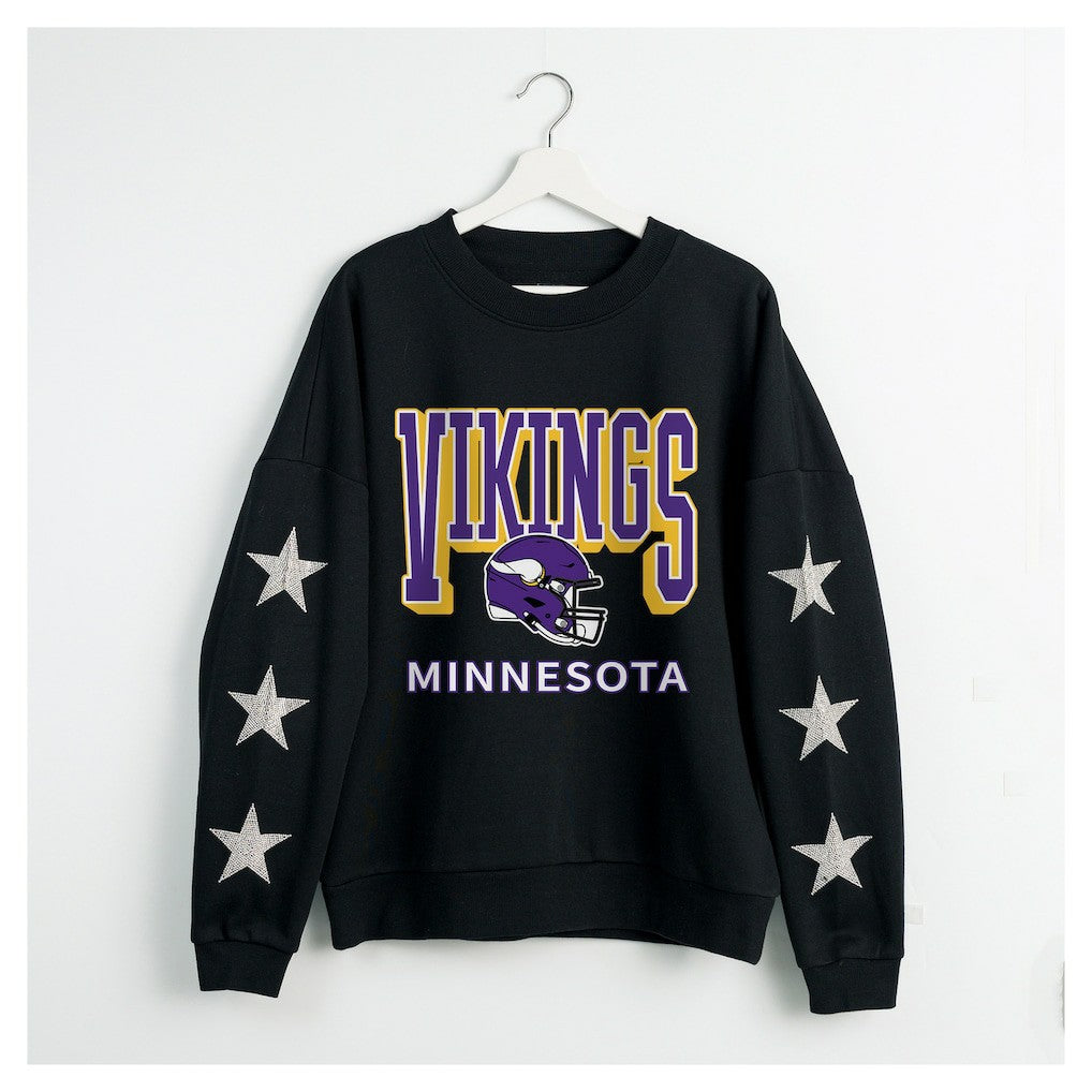 Minnesota Vikings Gameday Couture Women's Pure Victory Rhinestud Star-Sleeve Pullover Sweatshirt - Black - NFL