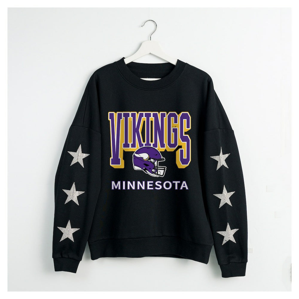 Minnesota Vikings Gameday Couture Women's Pure Victory Rhinestud Star-Sleeve Pullover Sweatshirt - Black - NFL