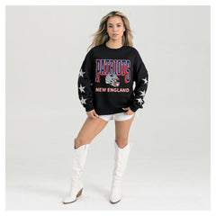 New England Patriots Gameday Couture Women's Pure Victory Rhinestud Star-Sleeve Pullover Sweatshirt - Black - NFL