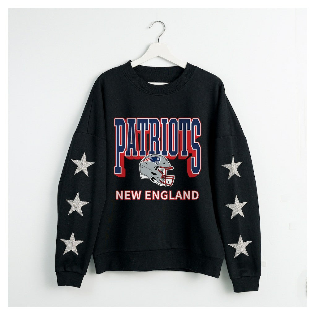 New England Patriots Gameday Couture Women's Pure Victory Rhinestud Star-Sleeve Pullover Sweatshirt - Black - NFL