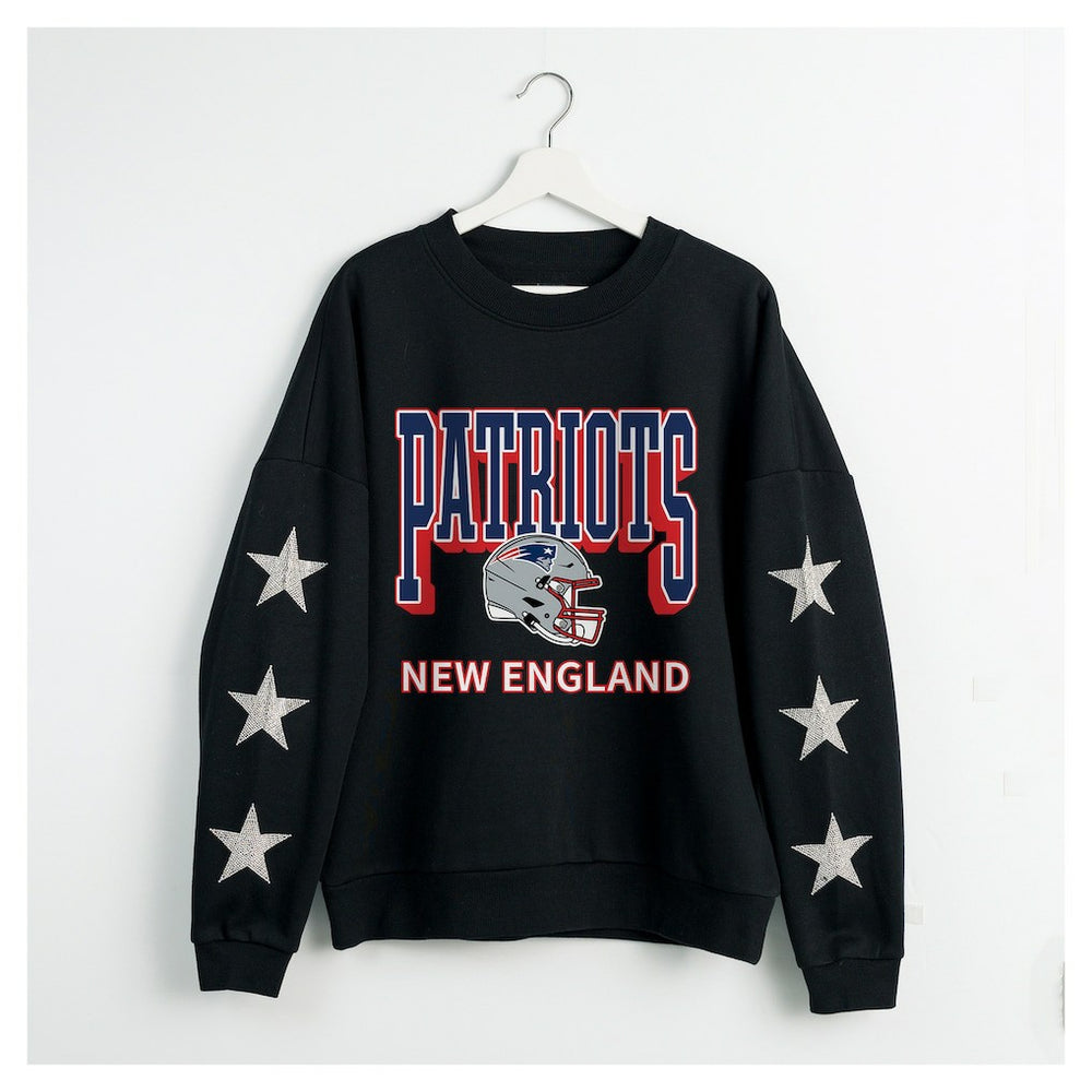New England Patriots Gameday Couture Women's Pure Victory Rhinestud Star-Sleeve Pullover Sweatshirt - Black - NFL