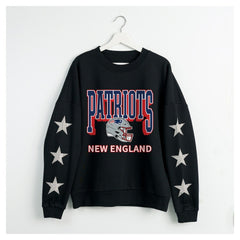 New England Patriots Gameday Couture Women's Pure Victory Rhinestud Star-Sleeve Pullover Sweatshirt - Black - NFL