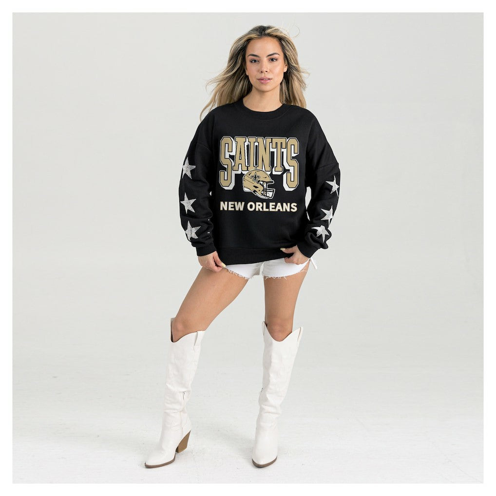 New Orleans Saints Gameday Couture Women's Pure Victory Rhinestud Star-Sleeve Pullover Sweatshirt - Black - NFL
