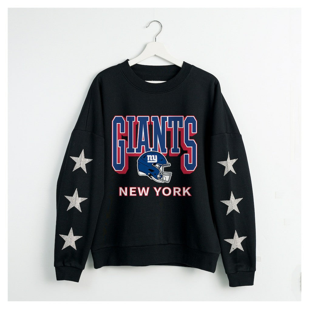 New York Giants Gameday Couture Women's Pure Victory Rhinestud Star-Sleeve Pullover Sweatshirt - Black - NFL