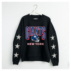 New York Giants Gameday Couture Women's Pure Victory Rhinestud Star-Sleeve Pullover Sweatshirt - Black - NFL