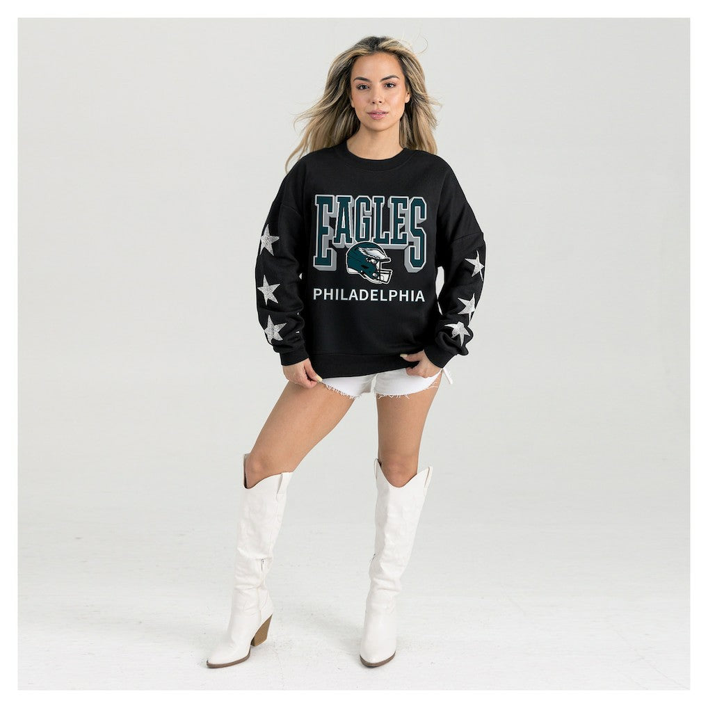 Philadelphia Eagles Gameday Couture Women's Pure Victory Rhinestud Star-Sleeve Pullover Sweatshirt - Black - NFL