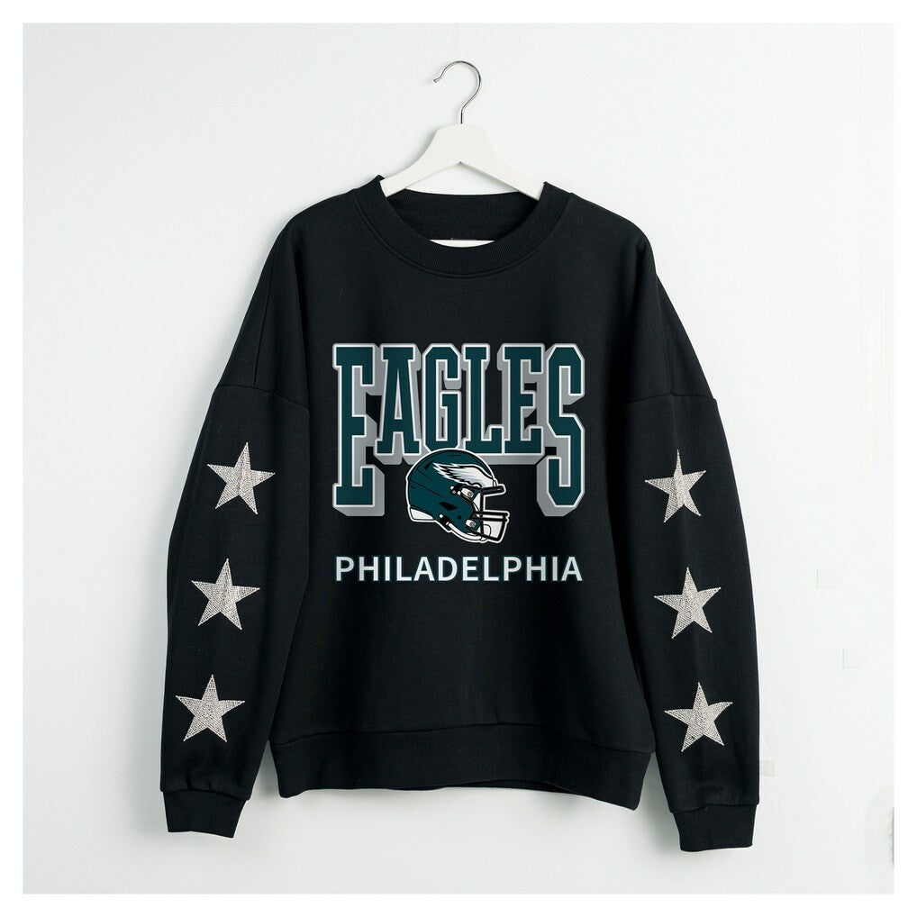 Philadelphia Eagles Gameday Couture Women's Pure Victory Rhinestud Star-Sleeve Pullover Sweatshirt - Black - NFL