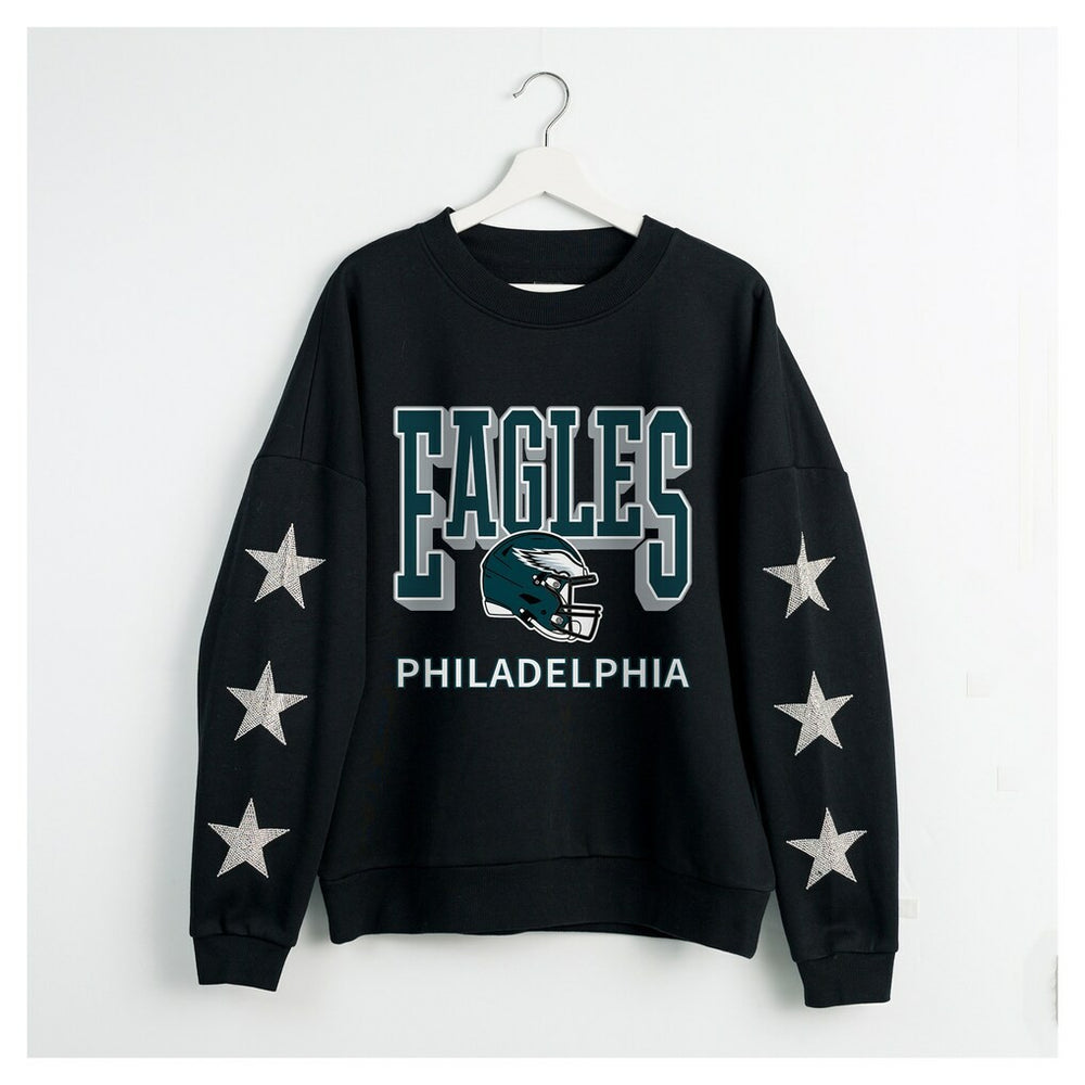 Philadelphia Eagles Gameday Couture Women's Pure Victory Rhinestud Star-Sleeve Pullover Sweatshirt - Black - NFL