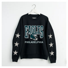 Philadelphia Eagles Gameday Couture Women's Pure Victory Rhinestud Star-Sleeve Pullover Sweatshirt - Black - NFL