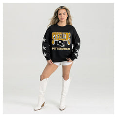 Pittsburgh Steelers Gameday Couture Women's Pure Victory Rhinestud Star-Sleeve Pullover Sweatshirt - Black - NFL