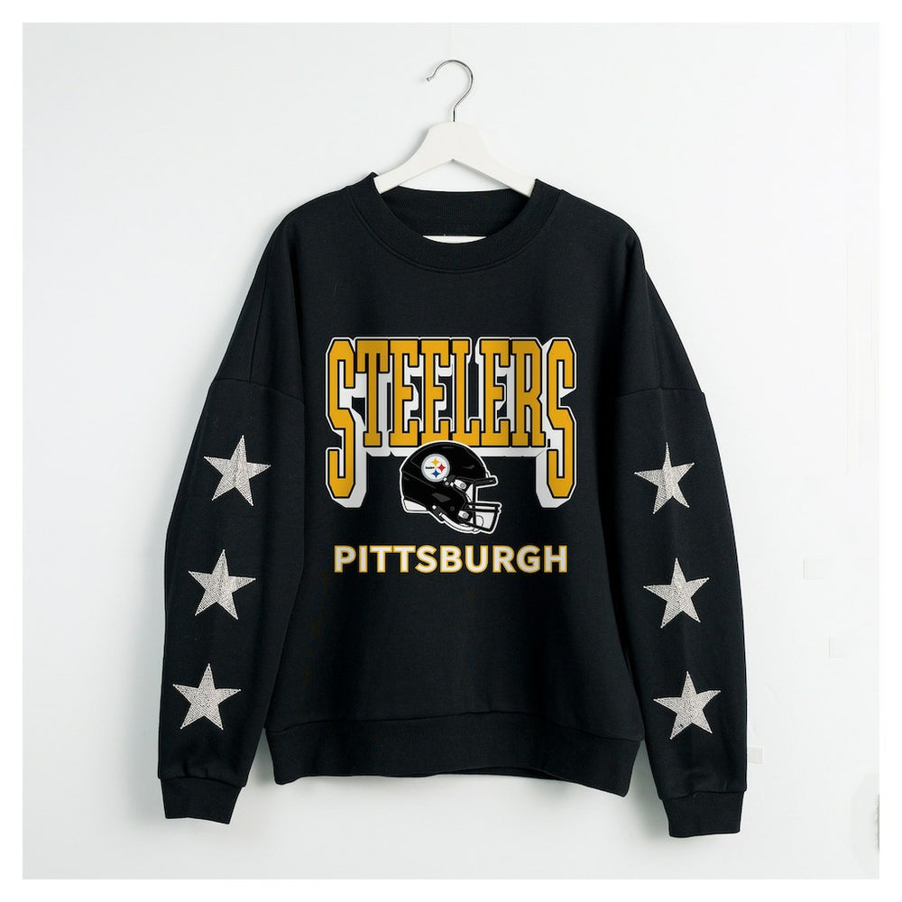 Pittsburgh Steelers Gameday Couture Women's Pure Victory Rhinestud Star-Sleeve Pullover Sweatshirt - Black - NFL