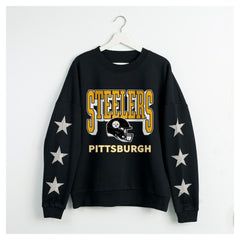 Pittsburgh Steelers Gameday Couture Women's Pure Victory Rhinestud Star-Sleeve Pullover Sweatshirt - Black - NFL