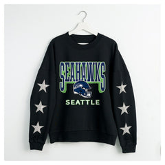 Seattle Seahawks Gameday Couture Women's Pure Victory Rhinestud Star-Sleeve Pullover Sweatshirt - Black - NFL