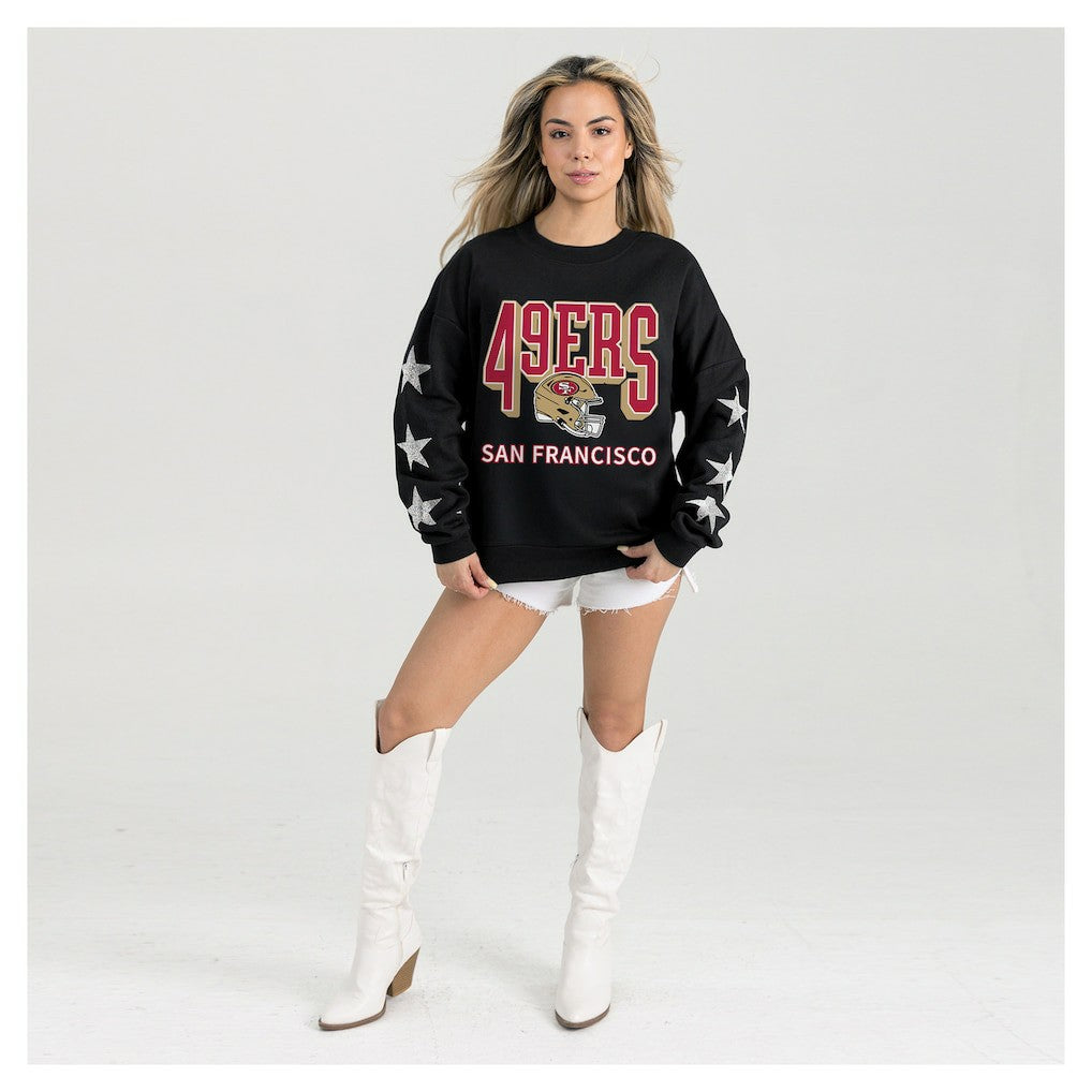 San Francisco 49ers Gameday Couture Women's Pure Victory Rhinestud Star-Sleeve Pullover Sweatshirt - Black - NFL