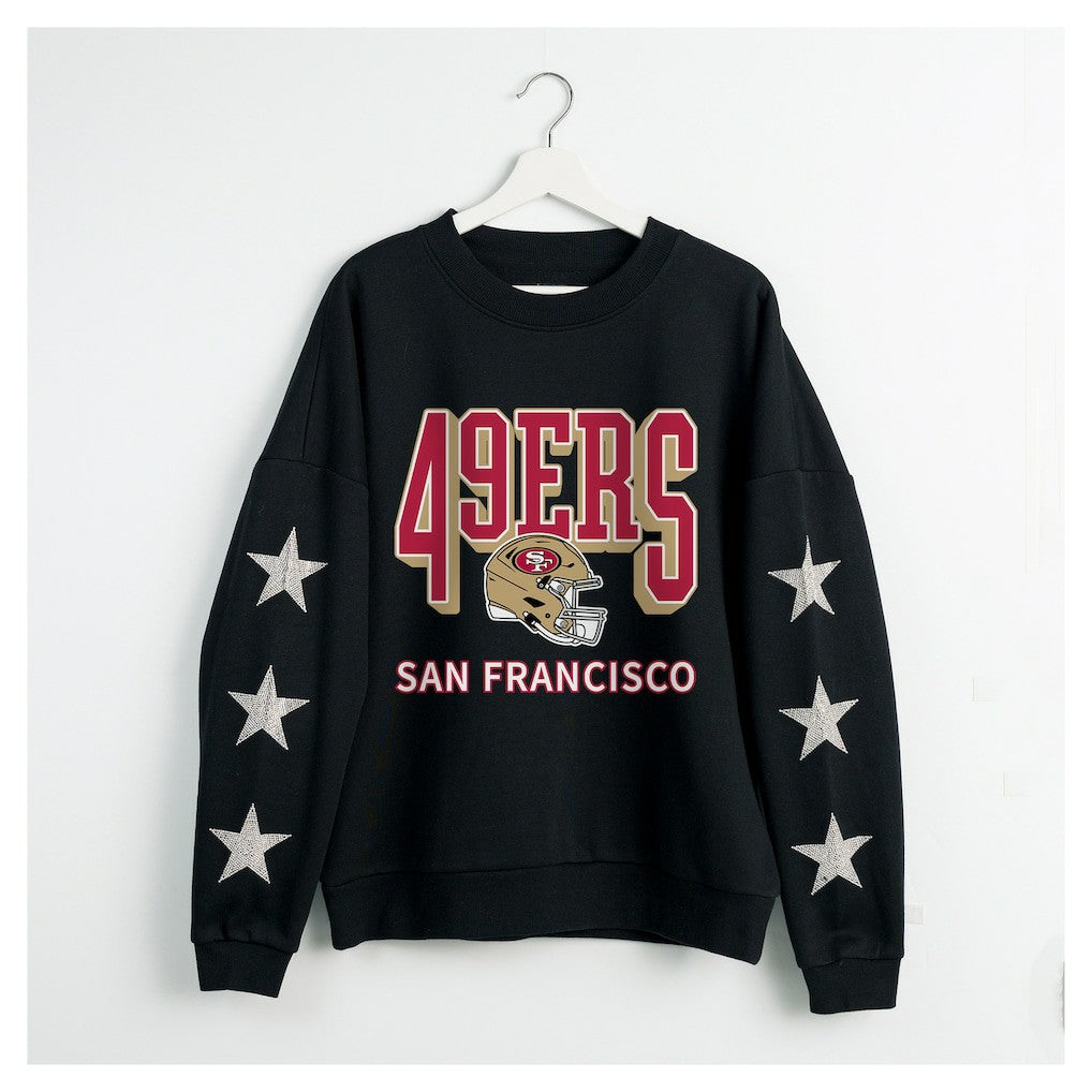 San Francisco 49ers Gameday Couture Women's Pure Victory Rhinestud Star-Sleeve Pullover Sweatshirt - Black - NFL
