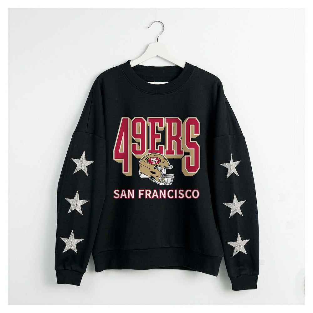 San Francisco 49ers Gameday Couture Women's Pure Victory Rhinestud Star-Sleeve Pullover Sweatshirt - Black - NFL