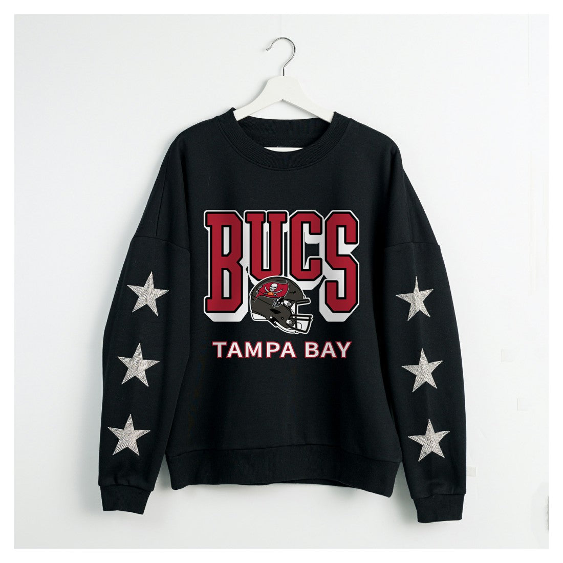 Tampa Bay Buccaneers Gameday Couture Women's Pure Victory Rhinestud Star-Sleeve Pullover Sweatshirt - Black - NFL