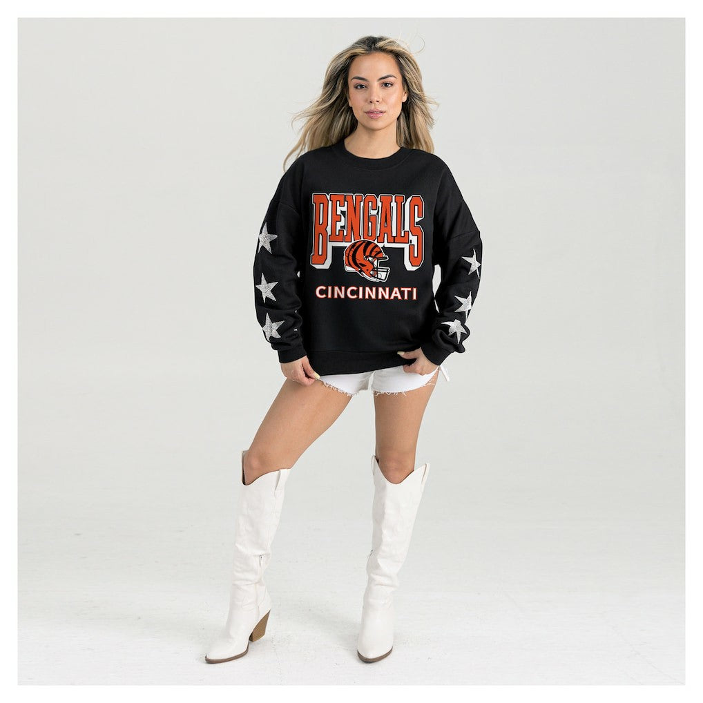Cincinnati Bengals Gameday Couture Women's Pure Victory Rhinestud Star-Sleeve Pullover Sweatshirt - Black - NFL