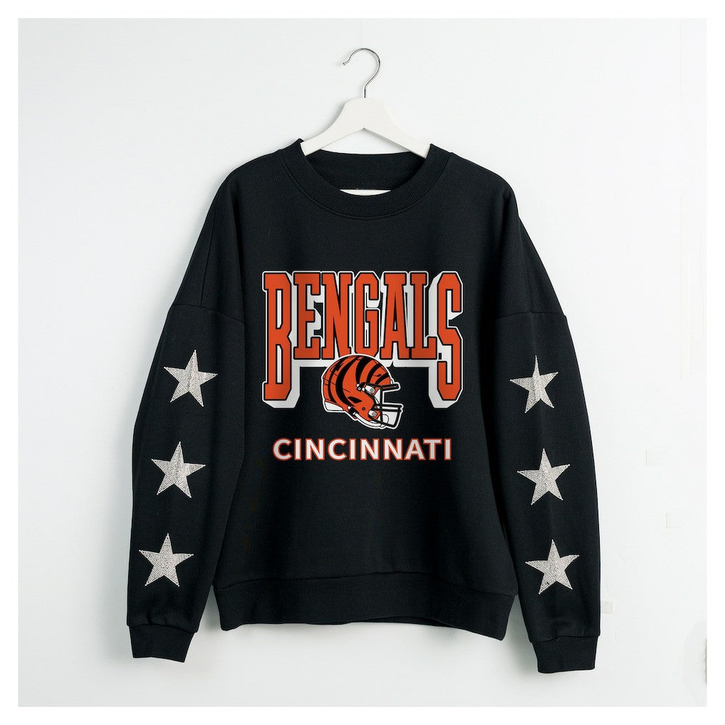 Cincinnati Bengals Gameday Couture Women's Pure Victory Rhinestud Star-Sleeve Pullover Sweatshirt - Black - NFL