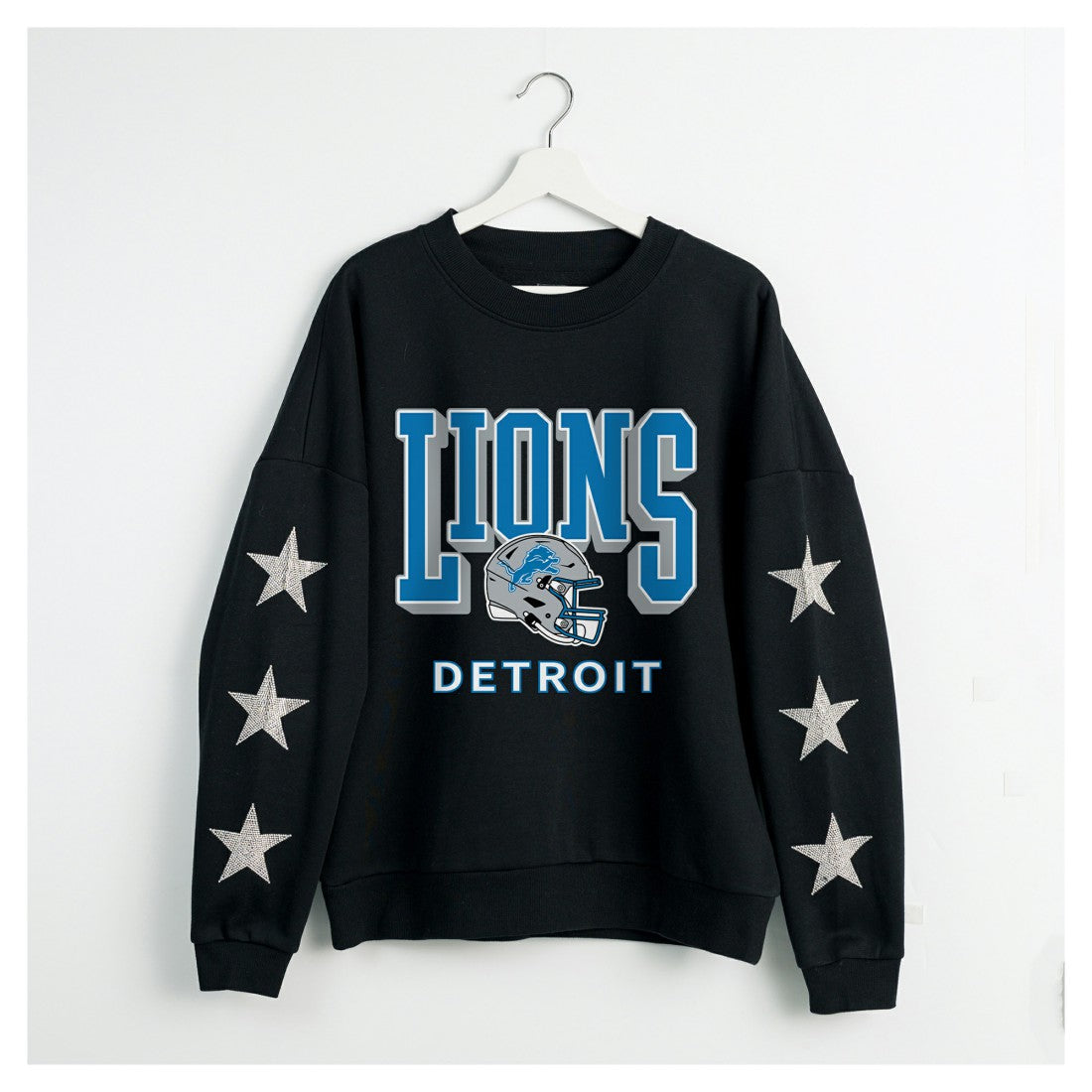 Detroit Lions Gameday Couture Women's Pure Victory Rhinestud Star-Sleeve Pullover Sweatshirt - Black - NFL