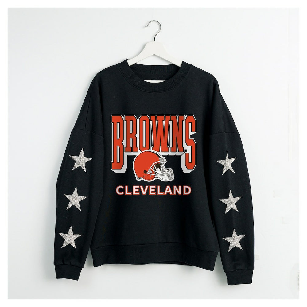 Cleveland Browns Gameday Couture Women's Pure Victory Rhinestud Star-Sleeve Pullover Sweatshirt - Black - NFL