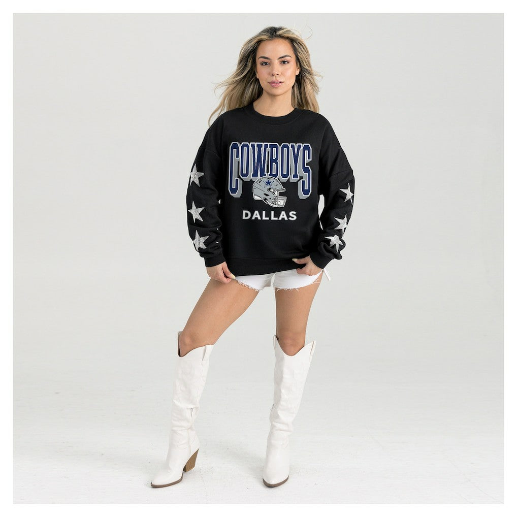 Dallas Cowboys Gameday Couture Women's Pure Victory Rhinestud Star-Sleeve Pullover Sweatshirt - Black - NFL