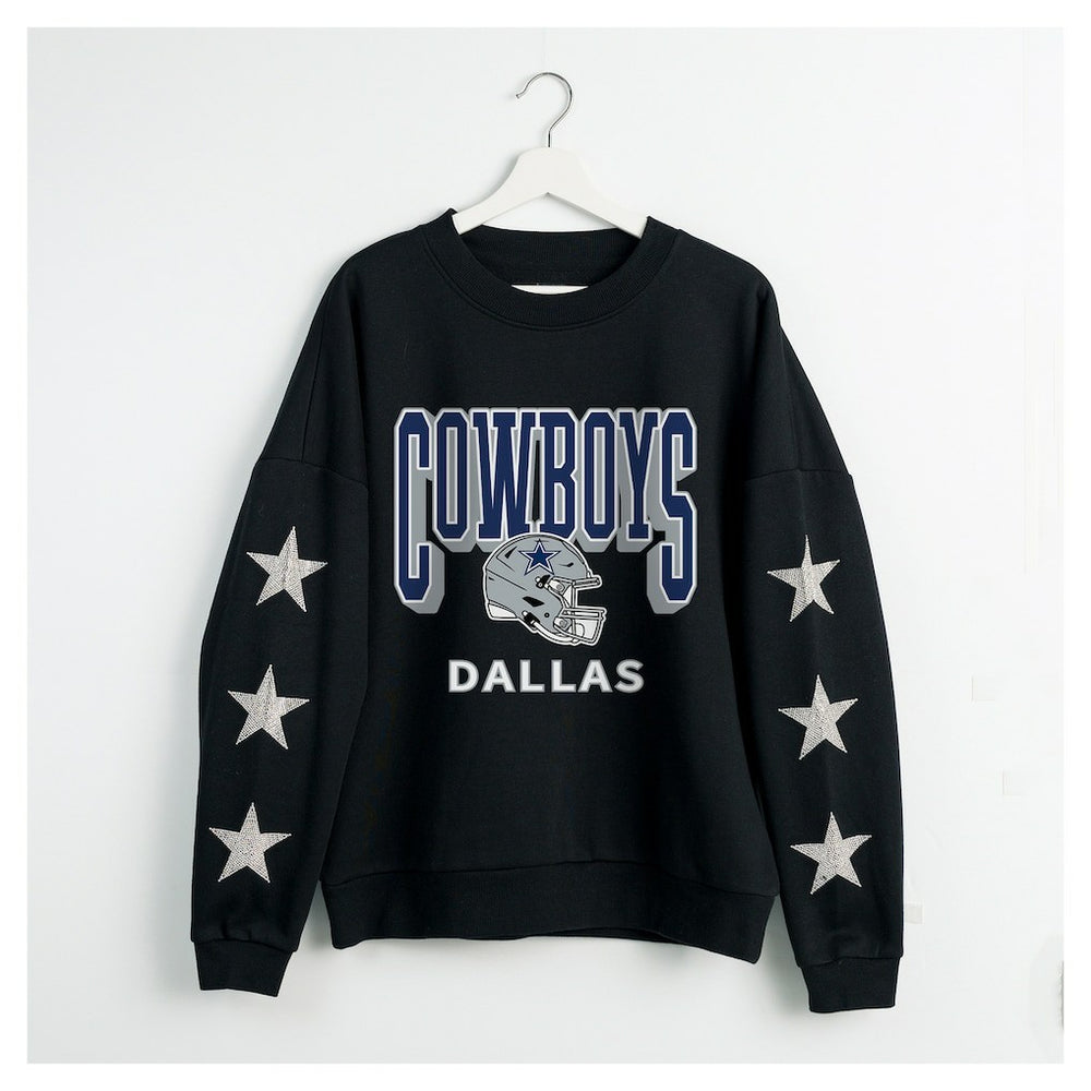 Dallas Cowboys Gameday Couture Women's Pure Victory Rhinestud Star-Sleeve Pullover Sweatshirt - Black - NFL