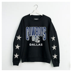 Dallas Cowboys Gameday Couture Women's Pure Victory Rhinestud Star-Sleeve Pullover Sweatshirt - Black - NFL