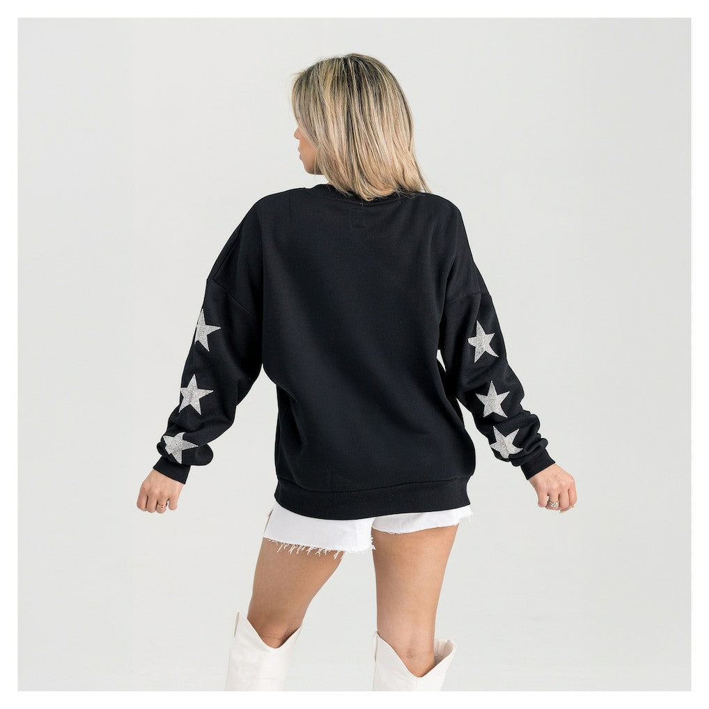 Denver Broncos Gameday Couture Women's Pure Victory Rhinestud Star-Sleeve Pullover Sweatshirt - Black - NFL