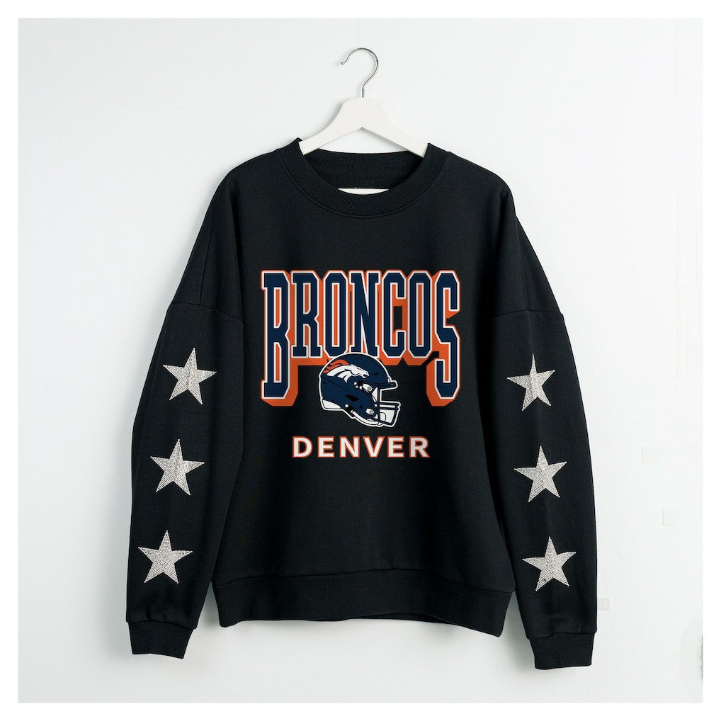 Denver Broncos Gameday Couture Women's Pure Victory Rhinestud Star-Sleeve Pullover Sweatshirt - Black - NFL
