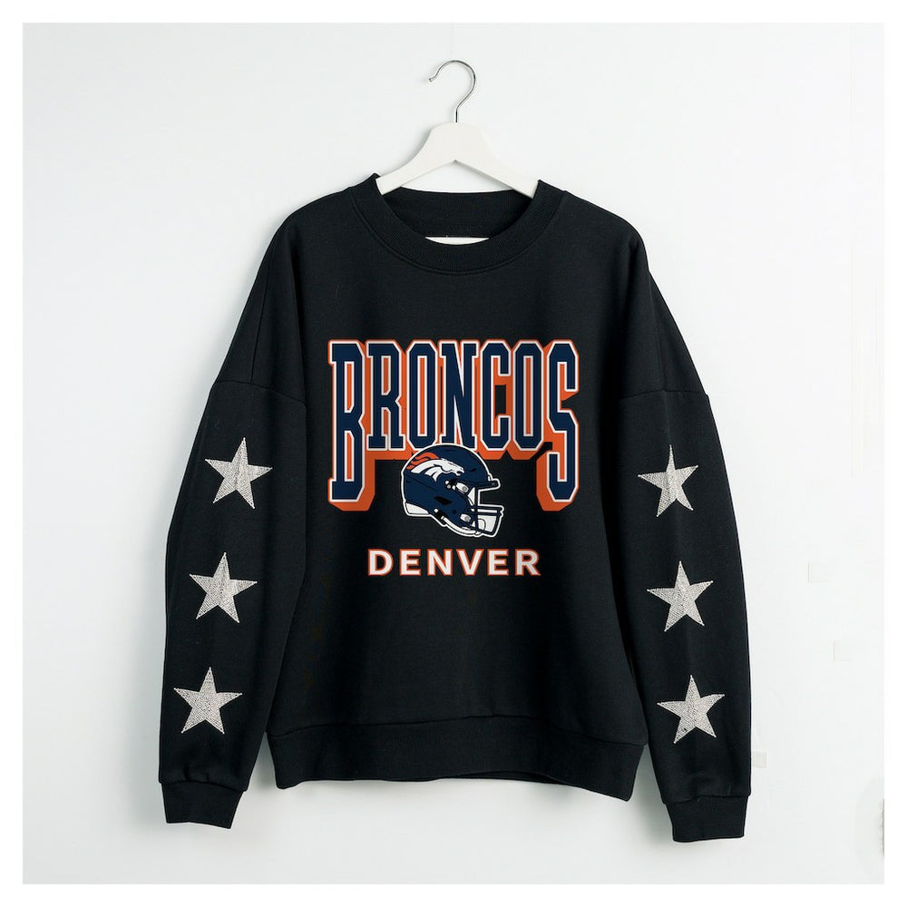 Denver Broncos Gameday Couture Women's Pure Victory Rhinestud Star-Sleeve Pullover Sweatshirt - Black - NFL
