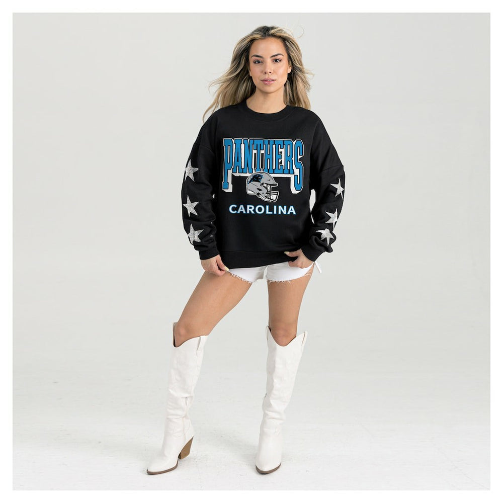 Carolina Panthers Gameday Couture Women's Pure Victory Rhinestud Star-Sleeve Pullover Sweatshirt - Black - NFL
