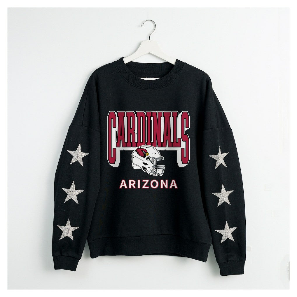 Arizona Cardinals Gameday Couture Women's Pure Victory Rhinestud Star-Sleeve Pullover Sweatshirt - Black - NFL