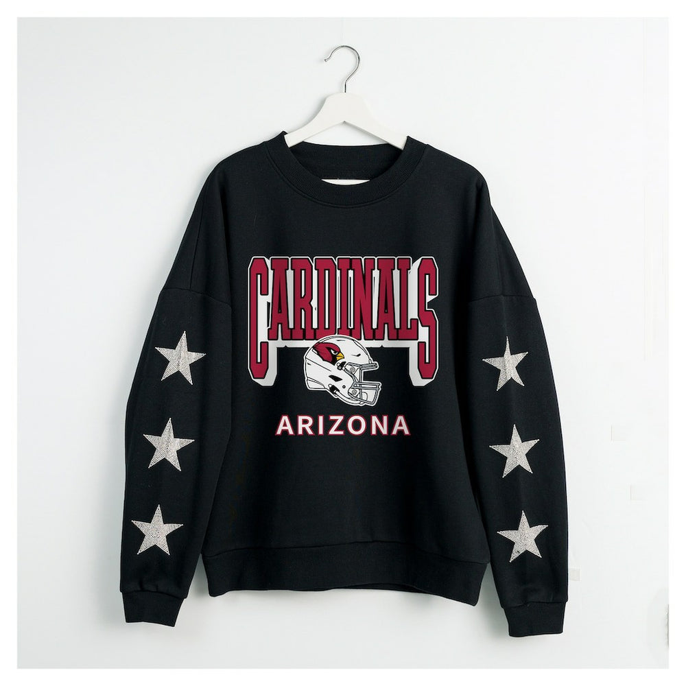 Arizona Cardinals Gameday Couture Women's Pure Victory Rhinestud Star-Sleeve Pullover Sweatshirt - Black - NFL