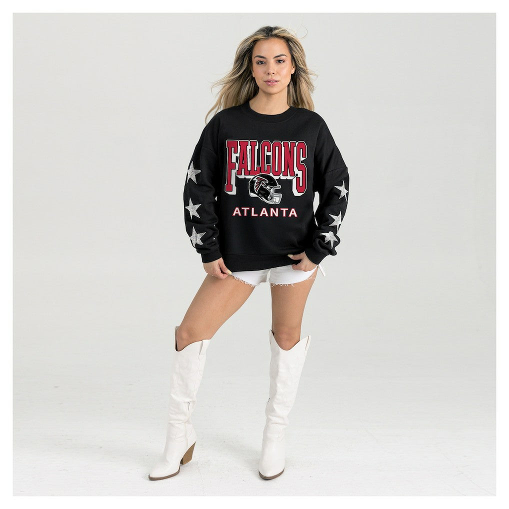 Atlanta Falcons Gameday Couture Women's Pure Victory Rhinestud Star-Sleeve Pullover Sweatshirt - Black - NFL