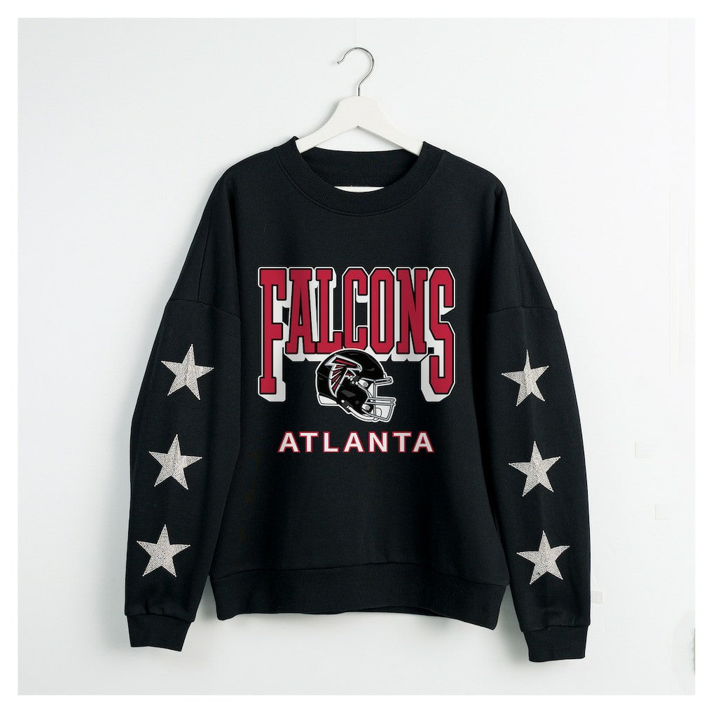 Atlanta Falcons Gameday Couture Women's Pure Victory Rhinestud Star-Sleeve Pullover Sweatshirt - Black - NFL