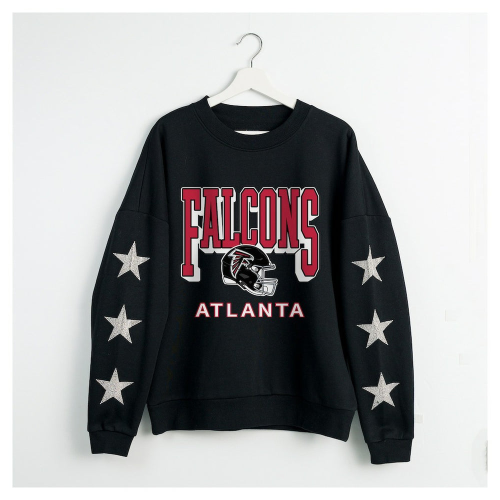 Atlanta Falcons Gameday Couture Women's Pure Victory Rhinestud Star-Sleeve Pullover Sweatshirt - Black - NFL