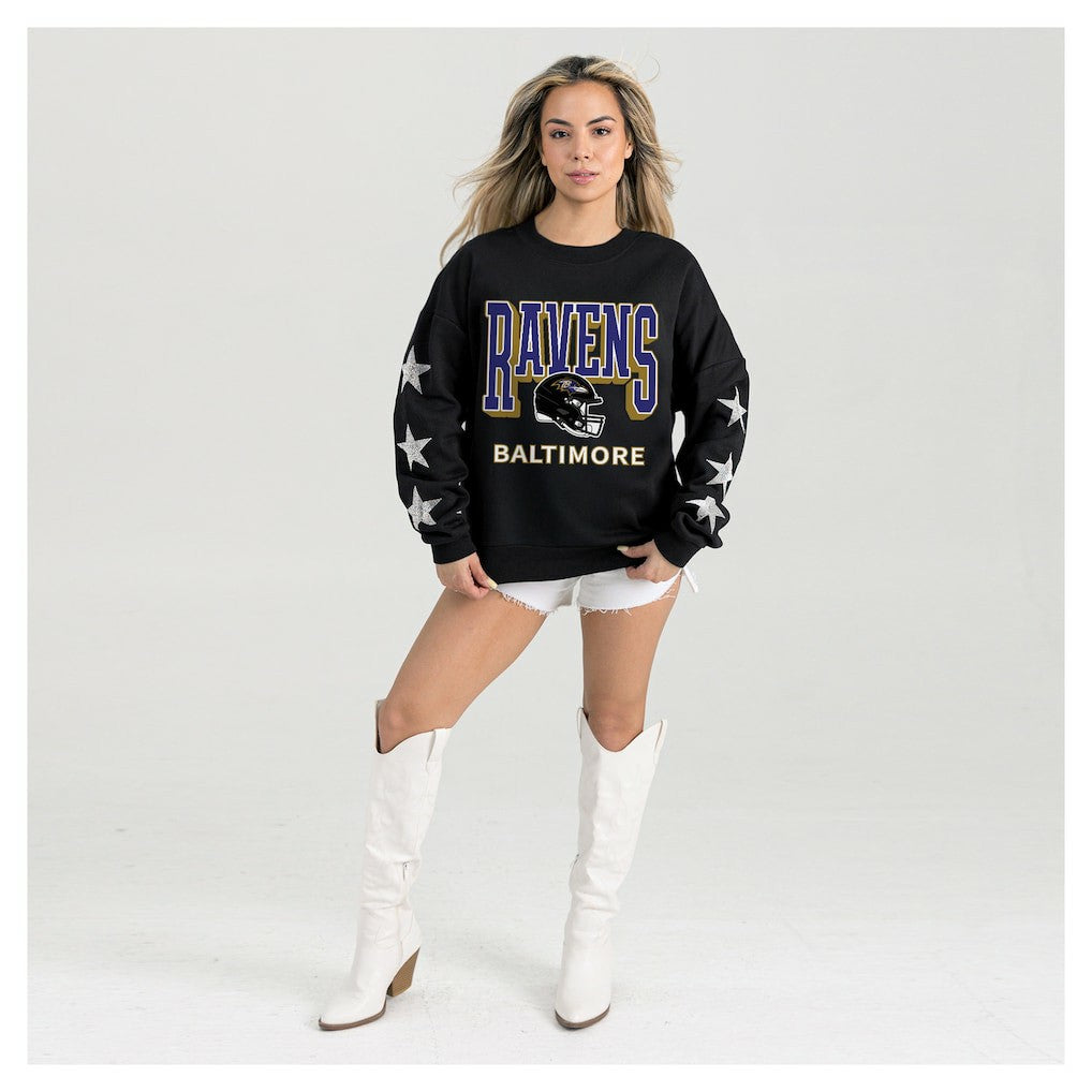 Baltimore Ravens Gameday Couture Women's Pure Victory Rhinestud Star-Sleeve Pullover Sweatshirt - Black - NFL