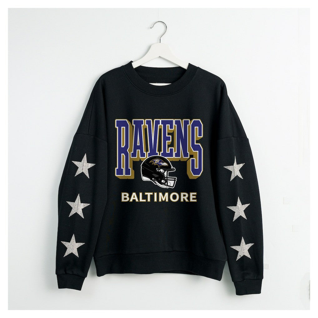 Baltimore Ravens Gameday Couture Women's Pure Victory Rhinestud Star-Sleeve Pullover Sweatshirt - Black - NFL