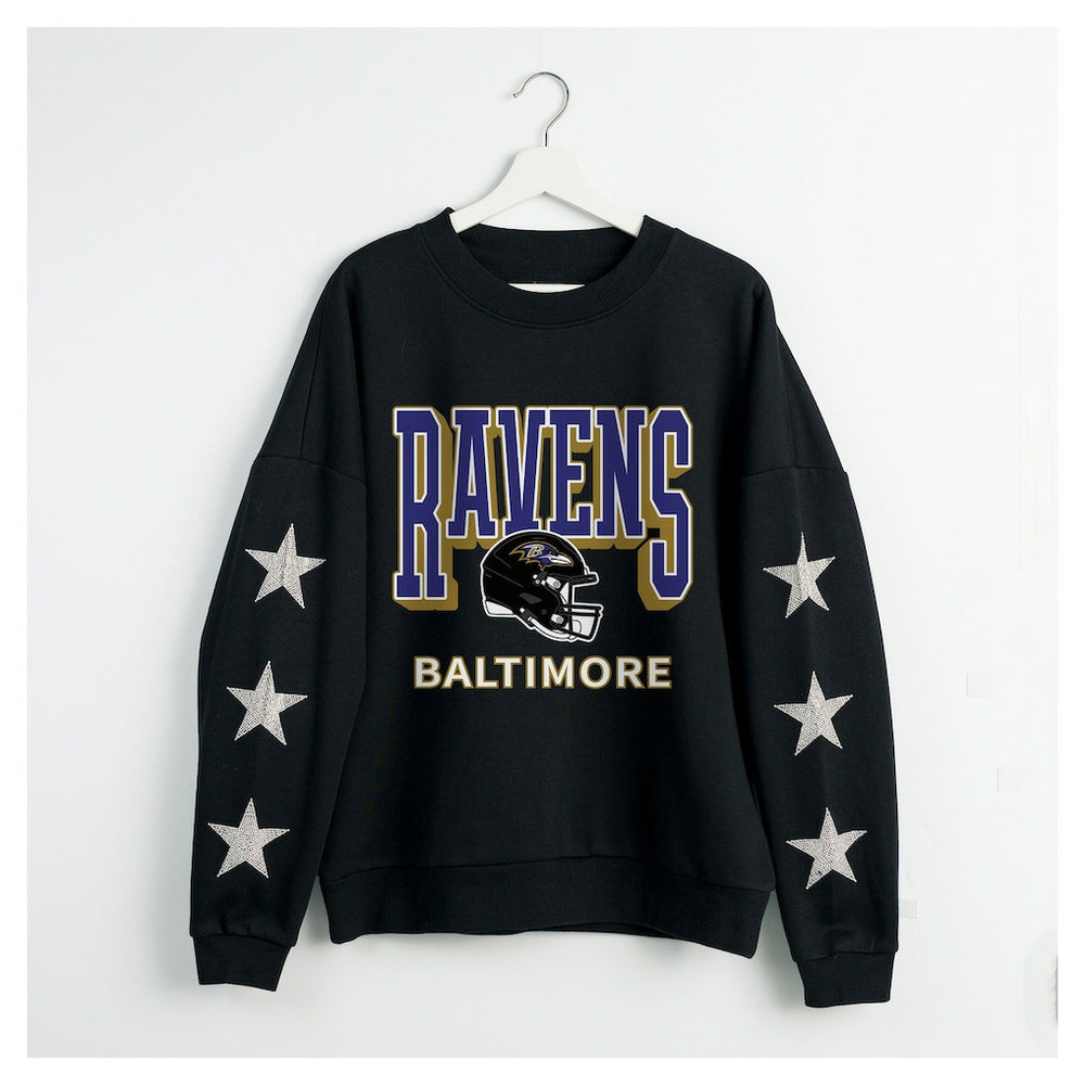 Baltimore Ravens Gameday Couture Women's Pure Victory Rhinestud Star-Sleeve Pullover Sweatshirt - Black - NFL